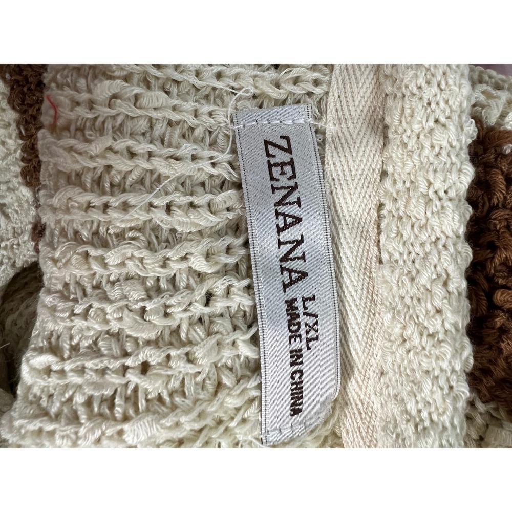 Zenana Striped Knit Sweater Deep Camel Cream V-Neck Short Sleeve L/XL - Picture 5 of 13